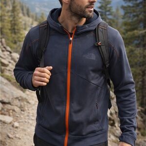 The North Face Mountain Athletics Fleece Hoodie Mens M Full Zip Blue Orange